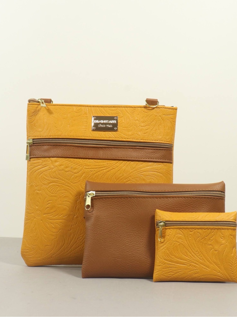 Yellow and Brown Women's Crossbody Bag Set - Unbranded